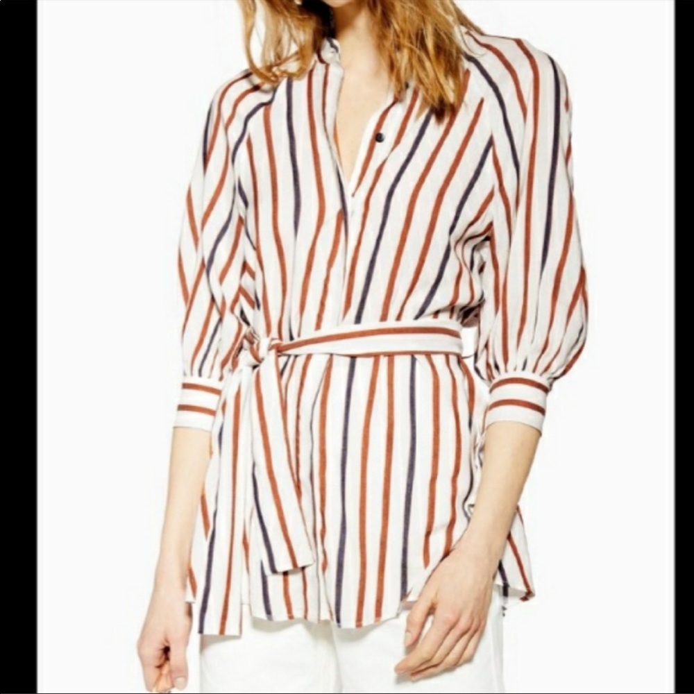 Topshop stripes tie button up shirt 3/4 sleeve- 4